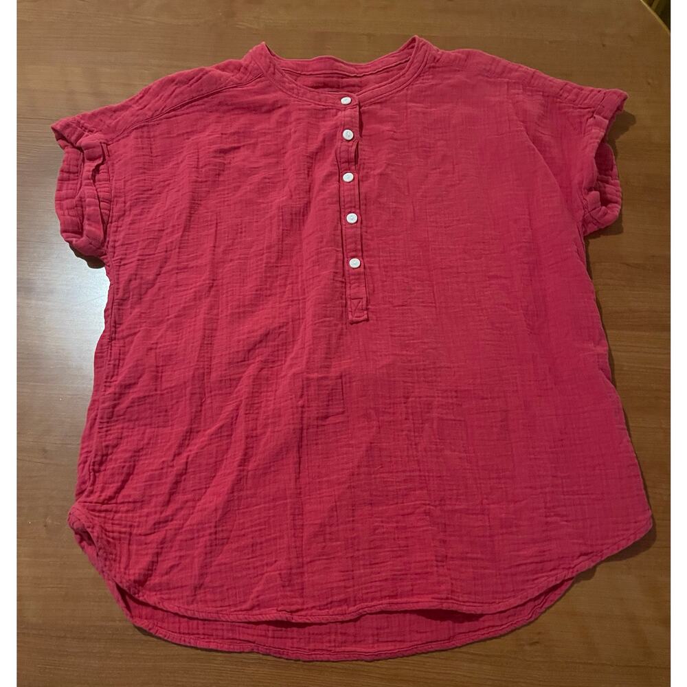 Quince Women’s Fuchsia 1/4 Button 100% Cotton Blouse M Quiet Luxury Minimalist